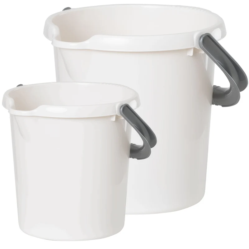 2x Eimer je 5 und 10 Liter mit Henkel Grau - Putzeimer Abfalleimer Papierkorb | Mülltonne Kosmetikeimer Windeleimer Wischeimer Wassereimer 5 / 10 L Aufbewahrung - Kunststoff - Haushalt Reinigung Zubehör