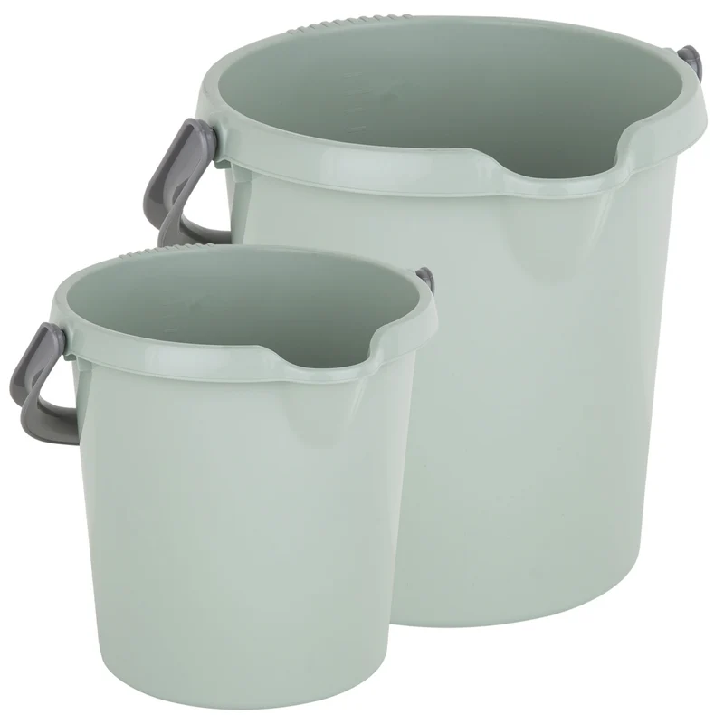 2x Eimer je 5 und 10 Liter mit Henkel Grau - Putzeimer Abfalleimer Papierkorb | Mülltonne Kosmetikeimer Windeleimer Wischeimer Wassereimer 5 / 10 L Aufbewahrung - Kunststoff - Haushalt Reinigung Zubehör