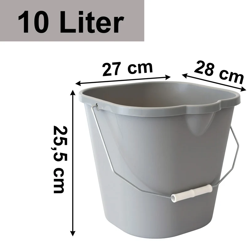 Eimer mit Ausguss und Henkel - 10 Liter - grau - eckig - Putzeimer Haushalt Küche Bad Camping Kunststoff Eimer Haushaltseimer Wassereimer