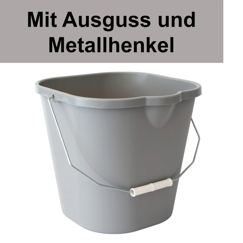 Eimer mit Ausguss und Henkel - 10 Liter - grau - eckig - Putzeimer Haushalt Küche Bad Camping Kunststoff Eimer Haushaltseimer Wassereimer