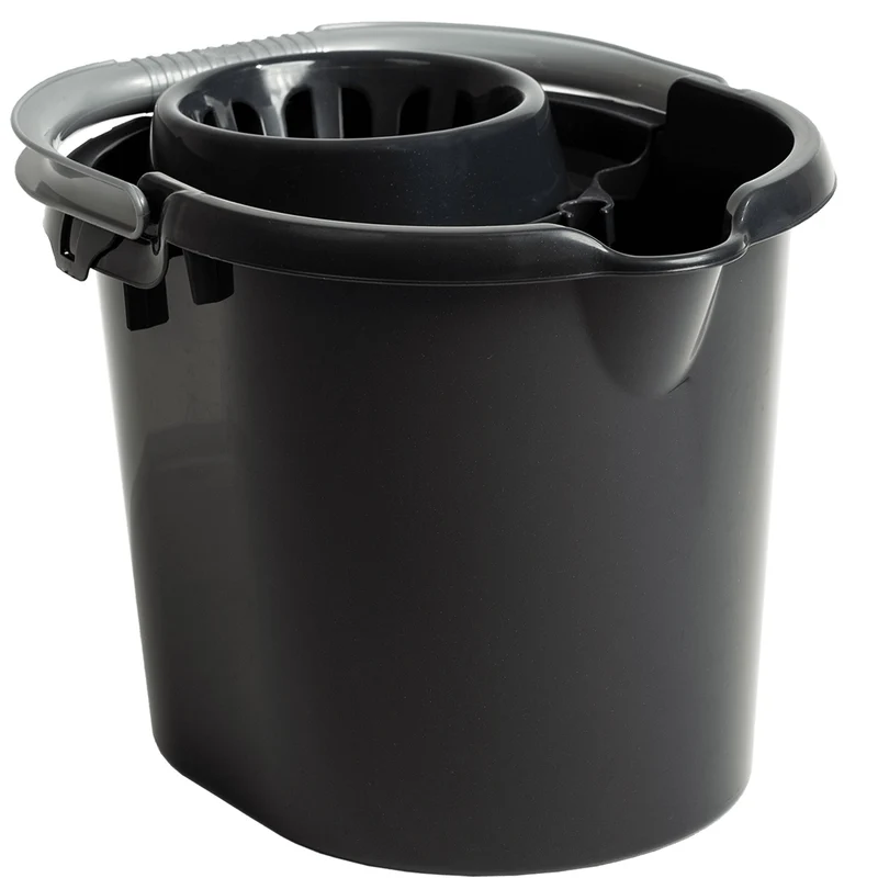 Wringeimer mit Siebaufsatz Ausguss und Henkel - 16 Liter - Rechteckig - Skala Putzeimer Wischeimer Wringeimer Eimer Haushaltseimer Wassereimer Wischmop-Eimer