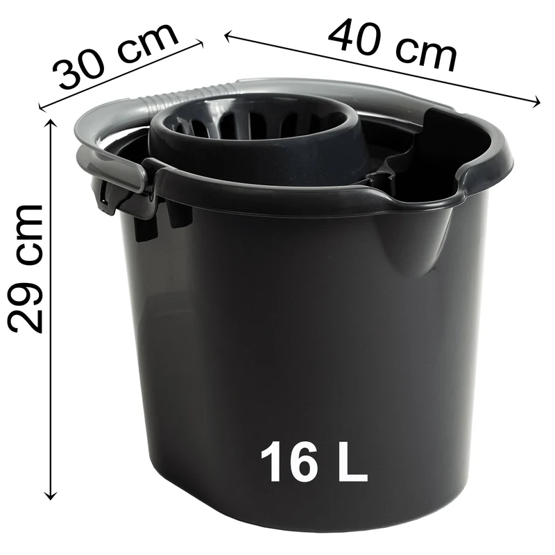 Wringeimer mit Siebaufsatz Ausguss und Henkel - 16 Liter - Rechteckig - Skala Putzeimer Wischeimer Wringeimer Eimer Haushaltseimer Wassereimer Wischmop-Eimer