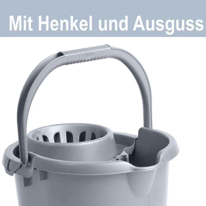 Wringeimer mit Siebaufsatz Ausguss und Henkel - 16 Liter - Rechteckig - Skala Putzeimer Wischeimer Wringeimer Eimer Haushaltseimer Wassereimer Wischmop-Eimer