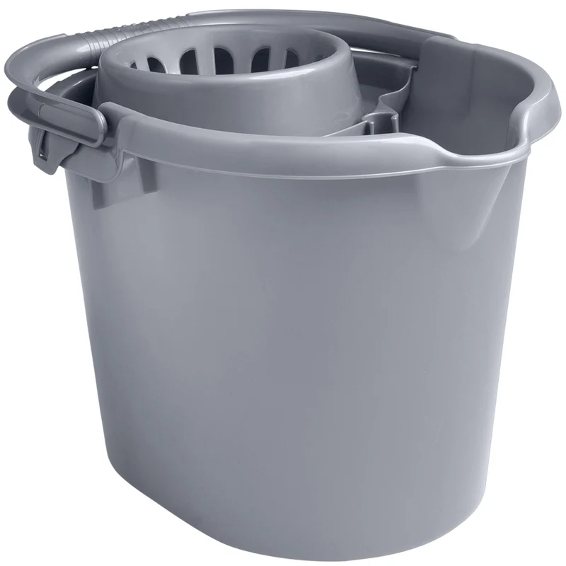 Wringeimer mit Siebaufsatz Ausguss und Henkel - 16 Liter - Rechteckig - Skala Putzeimer Wischeimer Wringeimer Eimer Haushaltseimer Wassereimer Wischmop-Eimer