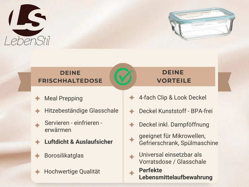 Glas Frischhaltedose Cook & Lock 550ml mit Deckel Lebensmittel Mikrowelle Gefrierbox