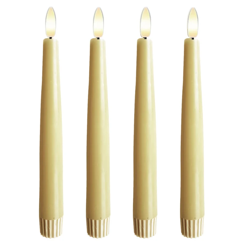 LED 3D Stabkerzen Ribe 4´er Set Vanille Gelb 17,5cm Timer Fernbedienung flackernde Kerze