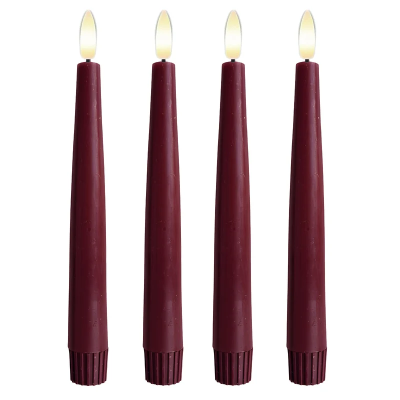LED 3D Stabkerzen Ribe 4´er Set Beere Rot 26cm Timer Fernbedienung flackernde Kerze