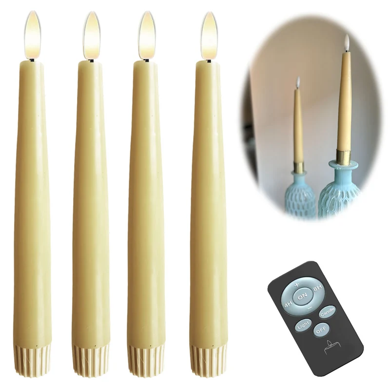 LED 3D Stabkerzen Ribe 4´er Set Vanille Gelb 26cm Timer Fernbedienung flackernde Kerze