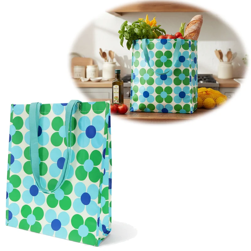 Retro Shopper Einkaufstasche Daisy Blau Grün faltbar Strandtasche Tragetasche