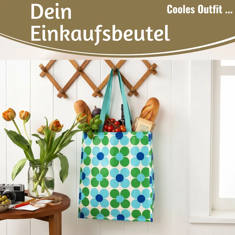 Retro Shopper Einkaufstasche Daisy Blau Grün faltbar Strandtasche Tragetasche