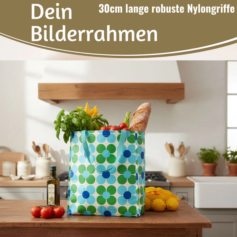 Retro Shopper Einkaufstasche Daisy Blau Grün faltbar Strandtasche Tragetasche