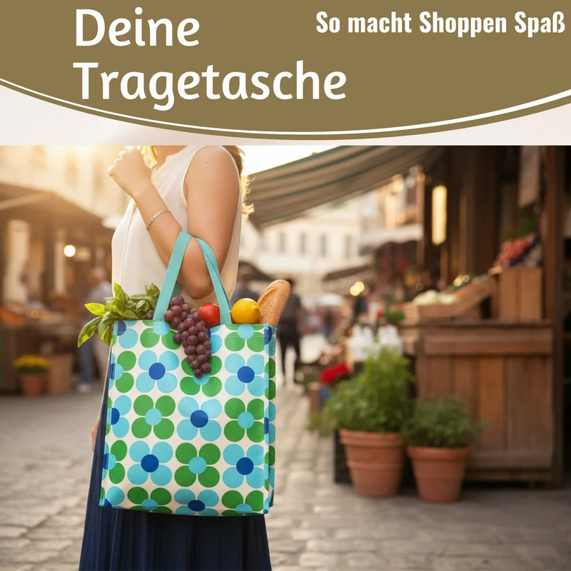 Retro Shopper Einkaufstasche Daisy Blau Grün faltbar Strandtasche Tragetasche