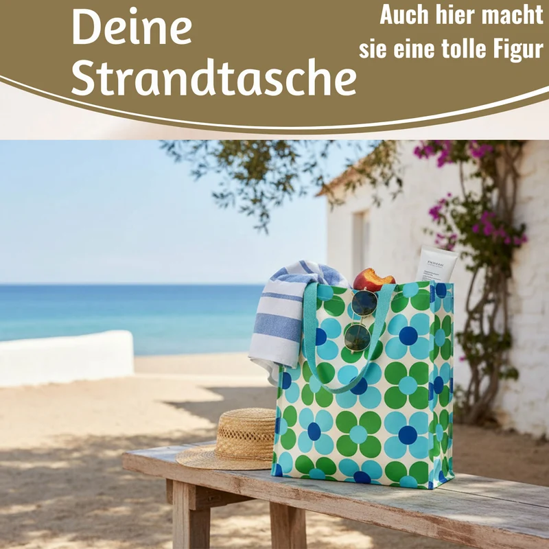 Retro Shopper Einkaufstasche Daisy Blau Grün faltbar Strandtasche Tragetasche