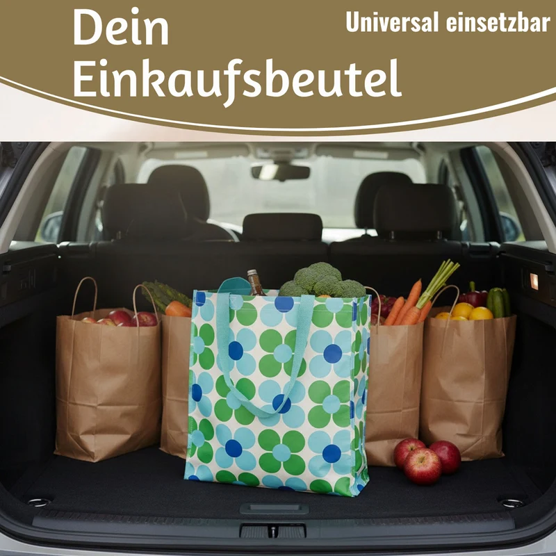 Retro Shopper Einkaufstasche Daisy Blau Grün faltbar Strandtasche Tragetasche