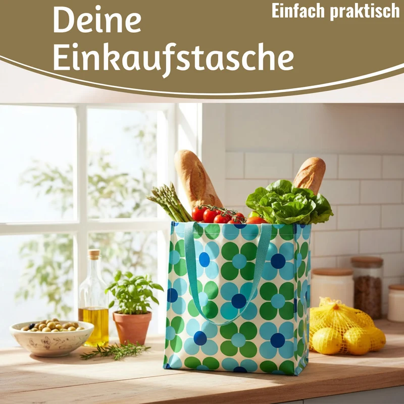 Retro Shopper Einkaufstasche Daisy Blau Grün faltbar Strandtasche Tragetasche