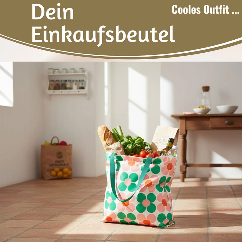 Retro Shopper Einkaufstasche Daisy Pink Grün faltbar Strandtasche Tragetasche