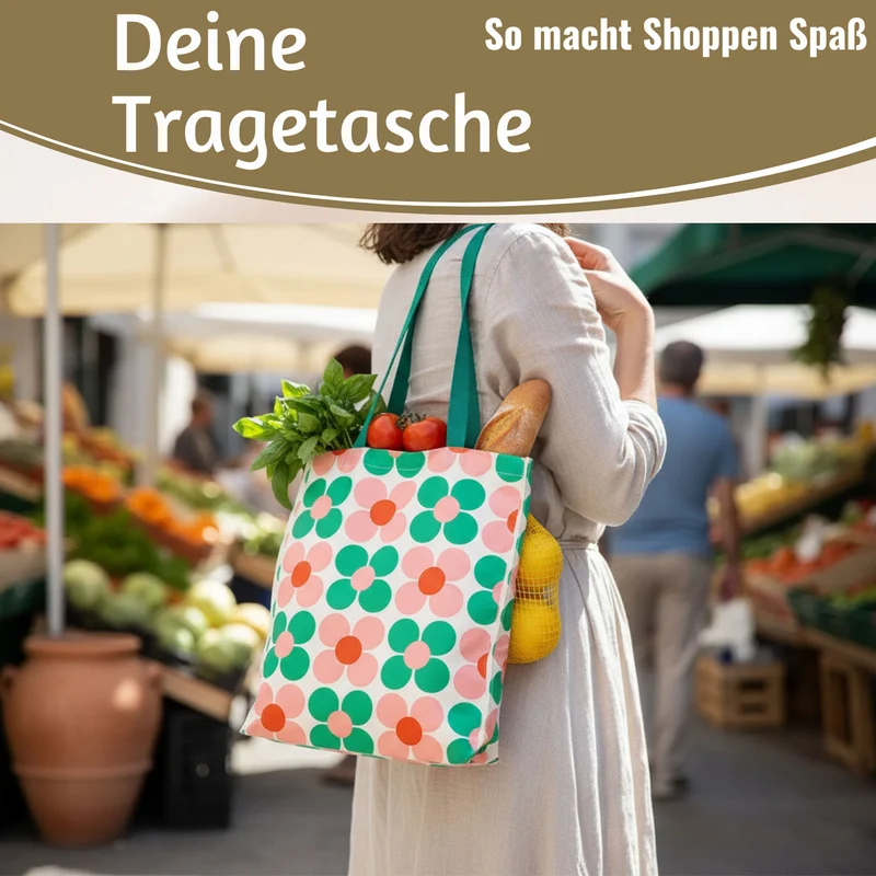 Retro Shopper Einkaufstasche Daisy Pink Grün faltbar Strandtasche Tragetasche