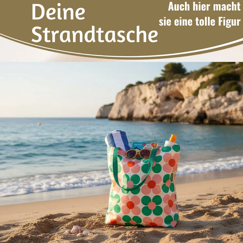 Retro Shopper Einkaufstasche Daisy Pink Grün faltbar Strandtasche Tragetasche