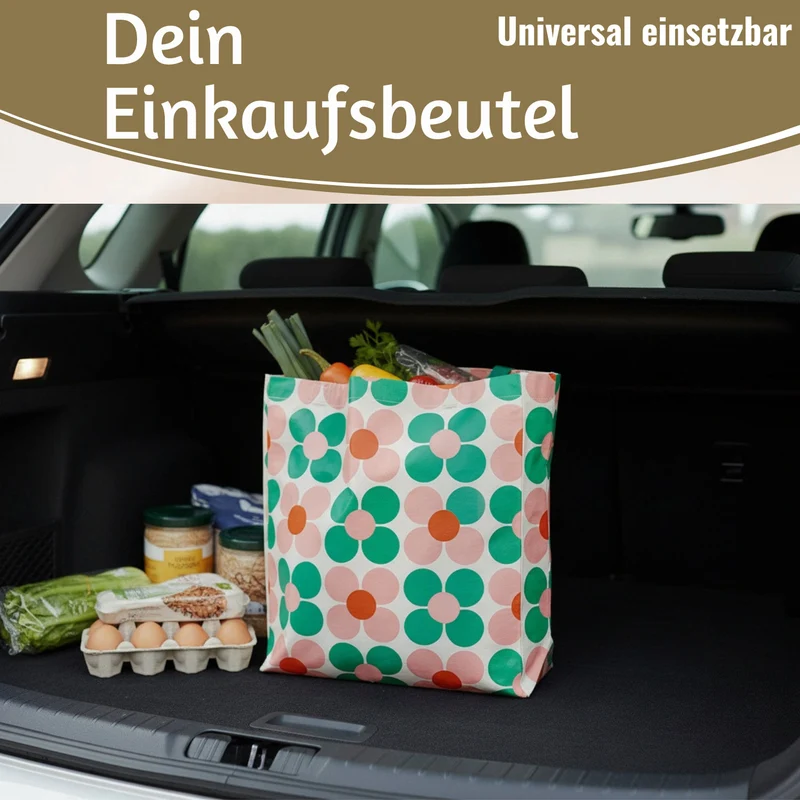 Retro Shopper Einkaufstasche Daisy Pink Grün faltbar Strandtasche Tragetasche