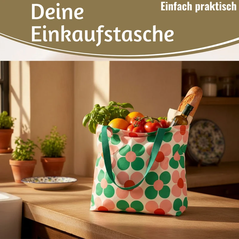 Retro Shopper Einkaufstasche Daisy Pink Grün faltbar Strandtasche Tragetasche