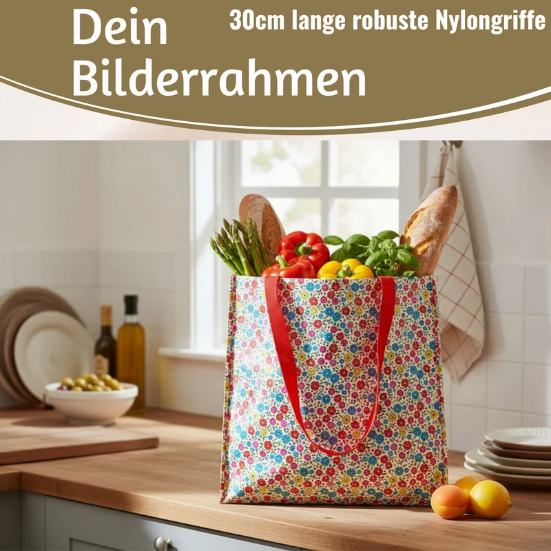 Retro Shopper Einkaufstasche Tilde Blumen faltbar Strandtasche Tragetasche