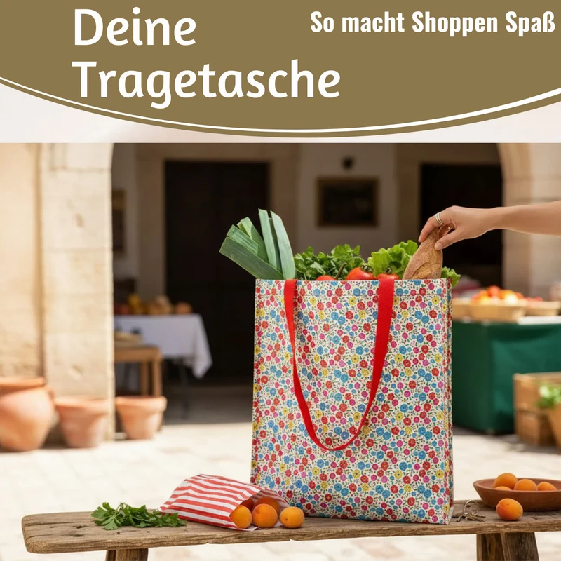 Retro Shopper Einkaufstasche Tilde Blumen faltbar Strandtasche Tragetasche