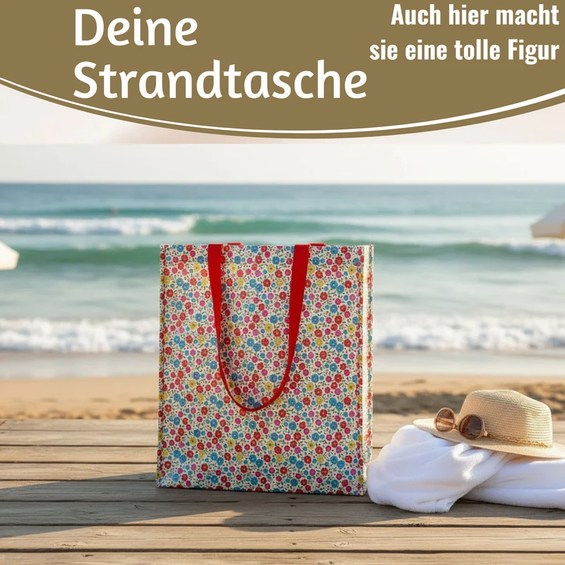 Retro Shopper Einkaufstasche Tilde Blumen faltbar Strandtasche Tragetasche