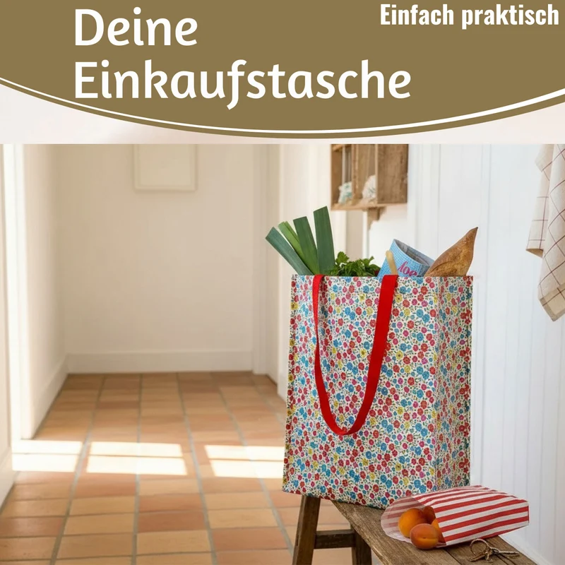 Retro Shopper Einkaufstasche Tilde Blumen faltbar Strandtasche Tragetasche