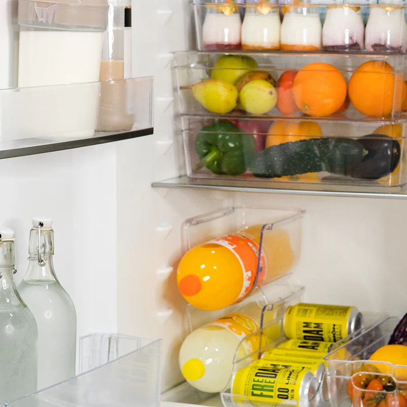 Flaschenregal Kühlschrank-Organizer 20,5x12x11 cm durchsichtig stapelbar - Aufbewahrungsbox Fridge Organizer Flaschenhalter Flaschenständer Kühlschrankbox BPA-frei transparent Küchenschrank Box