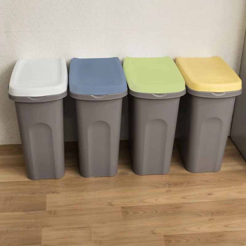4x Mülleimer 15 Liter schmal Gelb Grün Blau Weiß Deckel Recycling Mülltrennung Abfalleimer Abfallbehälter Müll Küche rechteckig Abfallsammler Kunststoff Eimer Mülltonne Schmal Müllsackhalterung