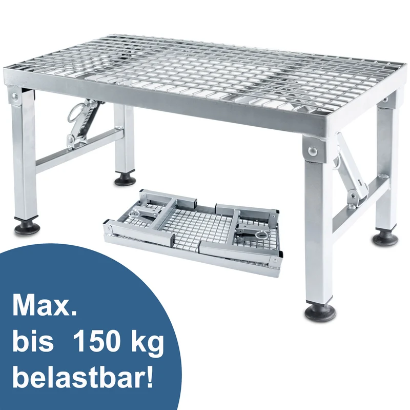 Caravan Trittstufe Klappbare Stufe 50x26x26 cm aus beschichtetem Stahl bis zu 150kg belastbar mit Gitterrost Einstiegshilfe Einzeltritt Faltbar Wohnwagen Wohnmobil Fußbank Trittleiter