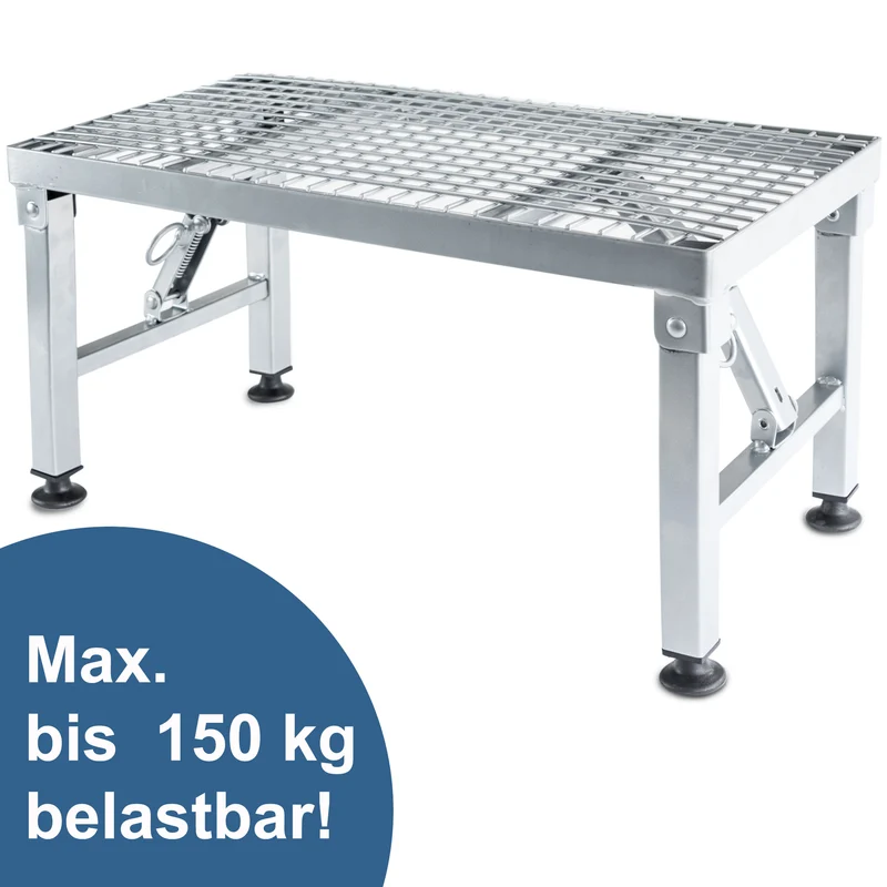 Caravan Trittstufe Klappbare Stufe 50x26x26 cm aus beschichtetem Stahl bis zu 150kg belastbar mit Gitterrost Einstiegshilfe Einzeltritt Faltbar Wohnwagen Wohnmobil Fußbank Trittleiter