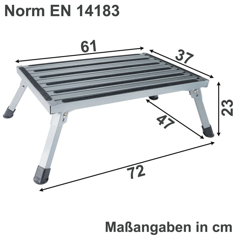 Caravan Trittstufe Klappbare Stufe 72x61x23 cm aus Stahl bis zu 150kg belastbar mit Anti-Rutsch-Trittfläche Einstiegshilfe Einzeltritt Faltbar Wohnwagen Wohnmobil Fußbank Trittleiter