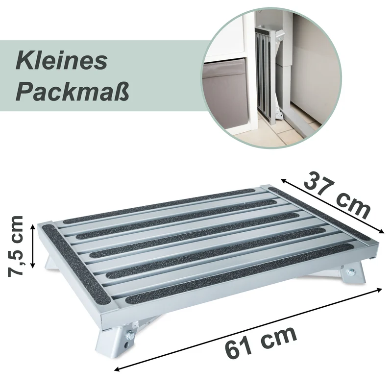 Caravan Trittstufe Klappbare Stufe 72x61x23 cm aus Stahl bis zu 150kg belastbar mit Anti-Rutsch-Trittfläche Einstiegshilfe Einzeltritt Faltbar Wohnwagen Wohnmobil Fußbank Trittleiter