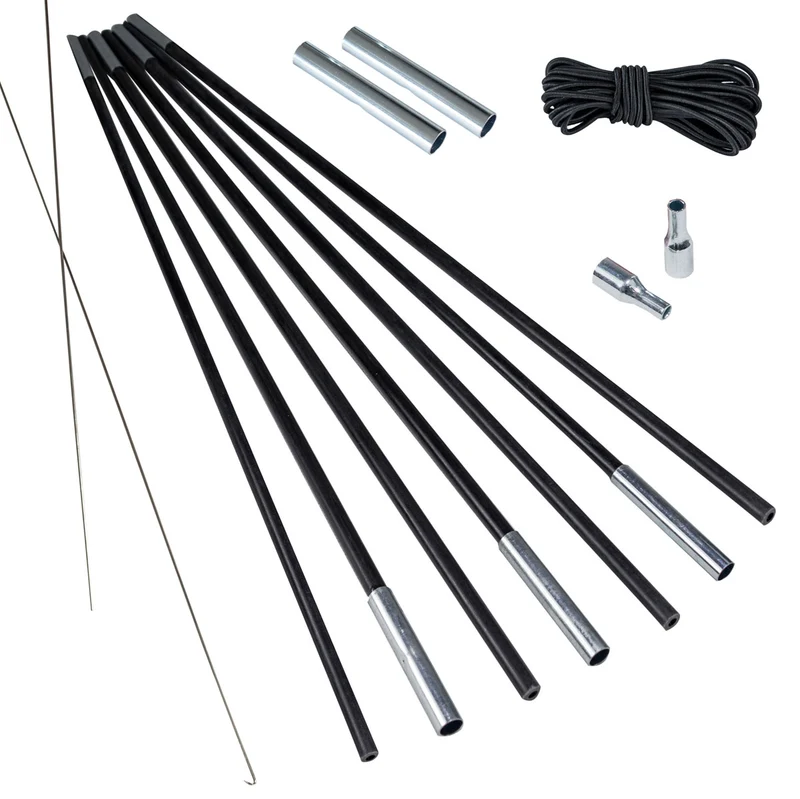 Fiberglas Zeltstange Ø 12,5 mm - 400 cm aus 7 Segmenten - mit Gummizug und Einfädelhilfe Zeltgestänge Zeltstangen - Ersatzstangen für Zelte Kürzbar - Biegeradius 120 cm
