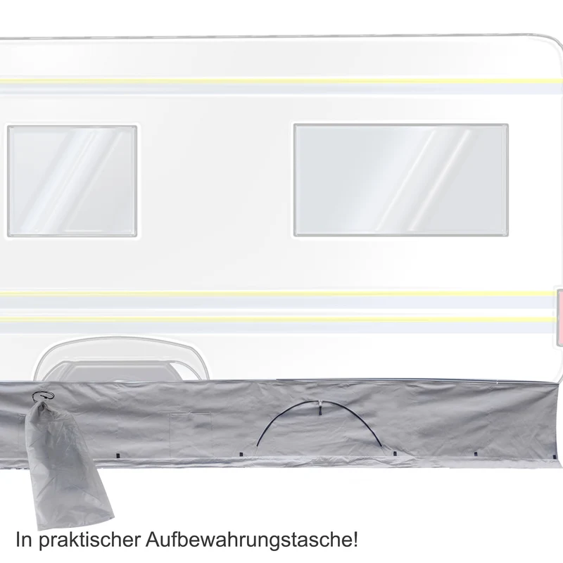 Bodenschürze Wohnwagenschürze 600x50 cm - Grau - mit 2 großen Aufbewahrungstaschen 95x85x30cm - Windschutz für Vorzelt Windblende Wangenschürze Camping Zubehör