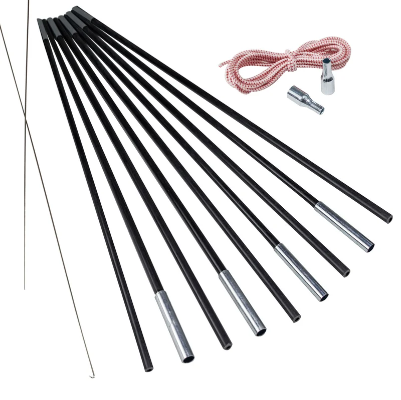 Fiberglas Zeltstange Ø 9,6 mm - 550 cm aus 9 Segmenten - mit Gummizug und Einfädelhilfe Zeltgestänge Zeltstangen - Ersatzstangen für Zelte - Kürzbar - Biegeradius 120cm