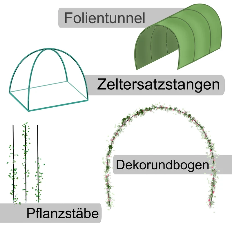 Fiberglas Zeltstange Ø 9,6 mm - 550 cm aus 9 Segmenten - mit Gummizug und Einfädelhilfe Zeltgestänge Zeltstangen - Ersatzstangen für Zelte - Kürzbar - Biegeradius 120cm