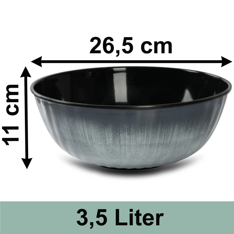 Melamin Salatschüssel - Jesolo Grau Steingutoptik Ø27cm 3,5 Liter Spülmaschinengeeignet Campinggeschirr Servierschüssel Camping Outdoor Garten Obst Schale Rund modernes Melamingeschirr Schüssel