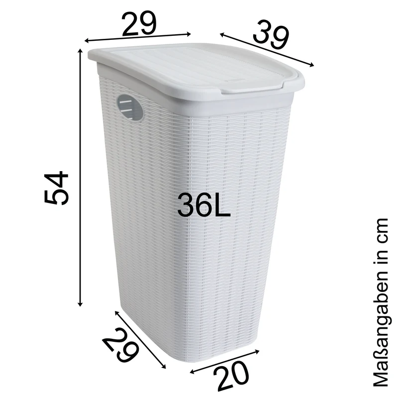 Wäschekorb 36/50 Liter schmal und breit Weiß - Rattanoptik mit Deckel - Wäschesammler mit Löcher 29/36 cm breit Wäschebox Wäschesortierer Haushaltskorb Korb Haushalt Kunststoff Wäschetruhe Wäschetonne Wäschesack
