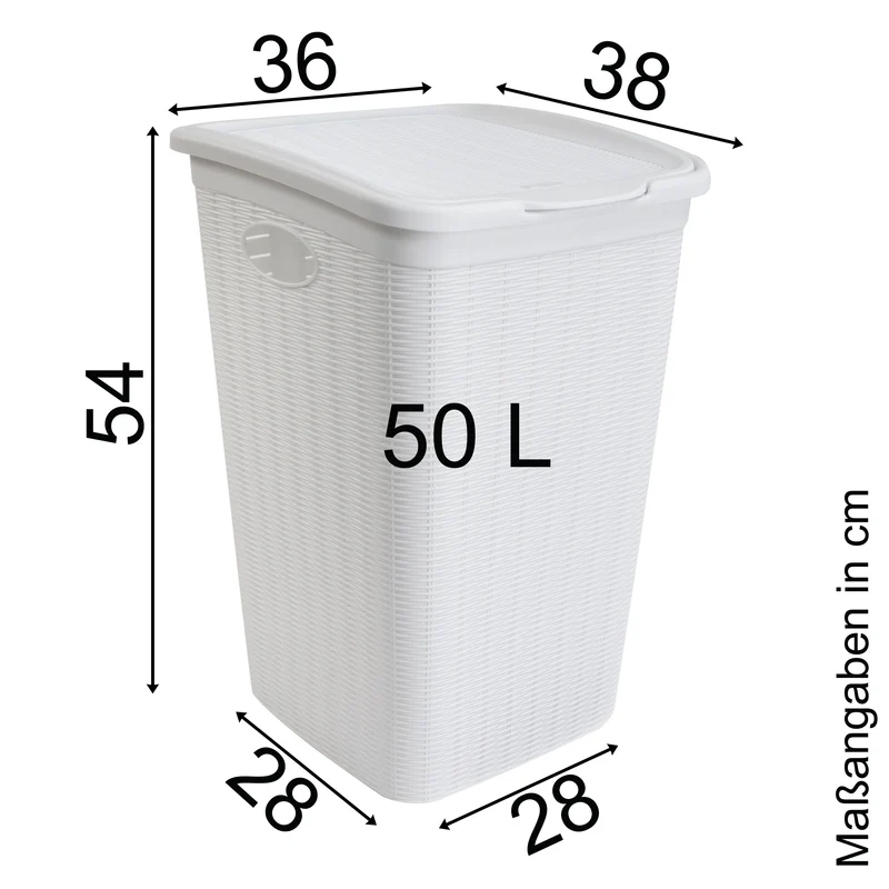 Wäschekorb 36/50 Liter schmal und breit Weiß - Rattanoptik mit Deckel - Wäschesammler mit Löcher 29/36 cm breit Wäschebox Wäschesortierer Haushaltskorb Korb Haushalt Kunststoff Wäschetruhe Wäschetonne Wäschesack