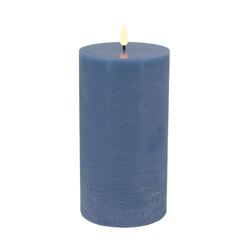 LED 3D Stumpenkerze Ribe Blau 10x7,5cm Echtwachs flackernde flammenlose Kerze