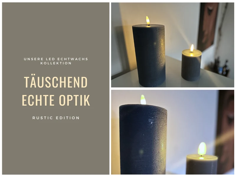 LED 3D Stumpenkerze Ribe Blau 10x7,5cm Echtwachs flackernde flammenlose Kerze