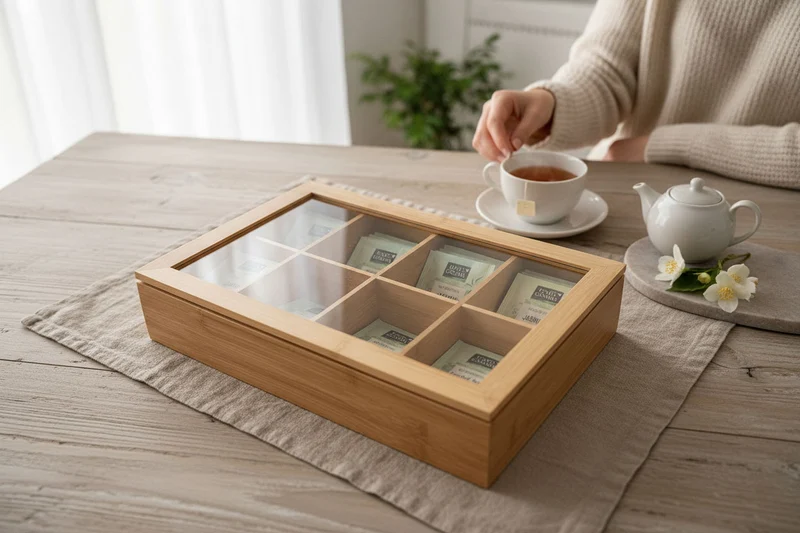 Holz Aufbewahrungsbox Teebox 8 Fächer mit Deckel Schmuckkiste Teekiste Teekasten
