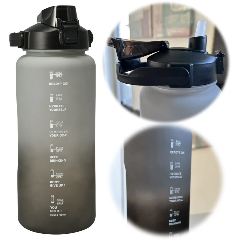 XXL Wasserflasche 2000ml Grau Sportflasche Trinkflasche Klappdeckel auslaufsicher