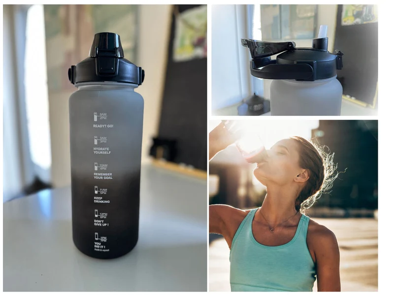 XXL Wasserflasche 2000ml Grau Sportflasche Trinkflasche Klappdeckel auslaufsicher