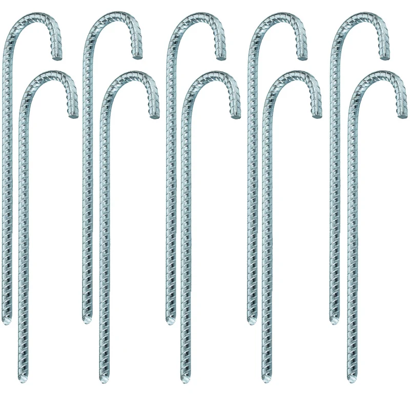 10 Stück Zeltnagel 30 cm Ø10mm J-Form geriffelte Oberfläche J-Typ Bodenanker für Marktstand Pavilons Trampolin Erdanker Zeltpflock