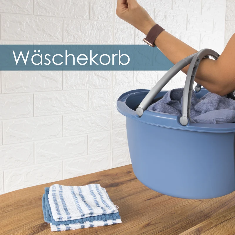 Schüssel mit Tragegriff Waschschüssel 16 Liter 40 x 40 cm Rund Spülschüssel Wasserschüssel Tragekorb Kunststoff Spüle Korb Waschbecken Aufbewahrung Camping Abwaschschüssel Plastik Eimer Putzeimer