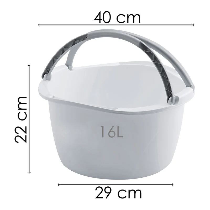 Schüssel mit Tragegriff Waschschüssel 16 Liter 40 x 40 cm Rund Spülschüssel Wasserschüssel Tragekorb Kunststoff Spüle Korb Waschbecken Aufbewahrung Camping Abwaschschüssel Plastik Eimer Putzeimer