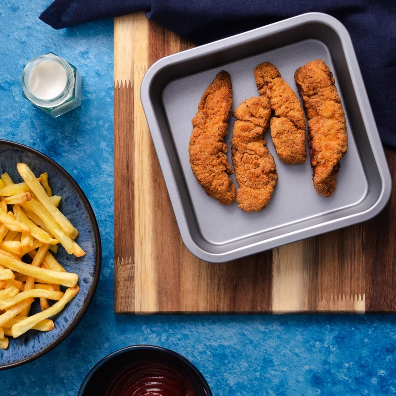 Quadratische Backform 17x17x3,5 cm für die Heissluftfriteuse Air Fryer - klein eckig Zubehör Einsatz Stahlblech antihaftbeschichtet bis 230°C Backform